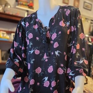 Torrid Black Top with Pink Floral Design